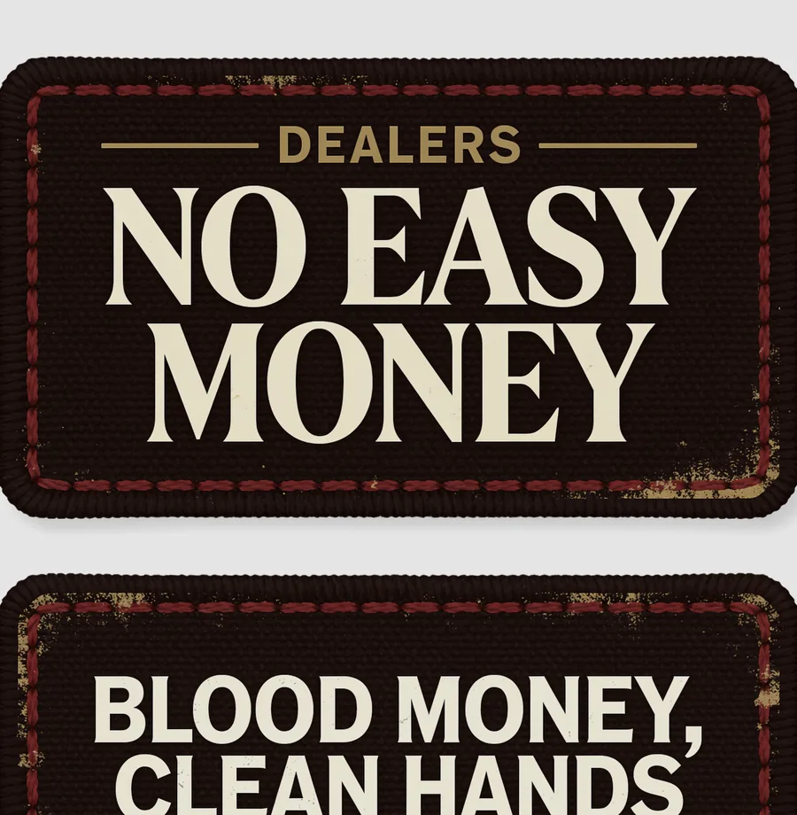 Dealers patch texture with No Easy Money typography